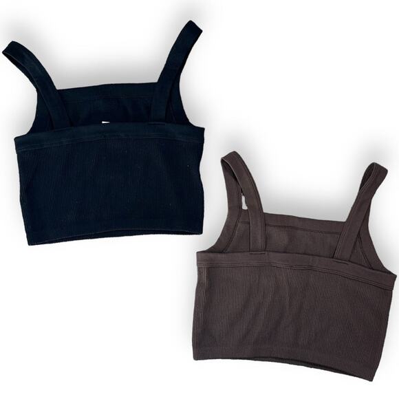 Cotton On Ribbed Seamless Square Neck Crop Top M/L Brown Stretchy Crop Tank - Picture 2 of 9